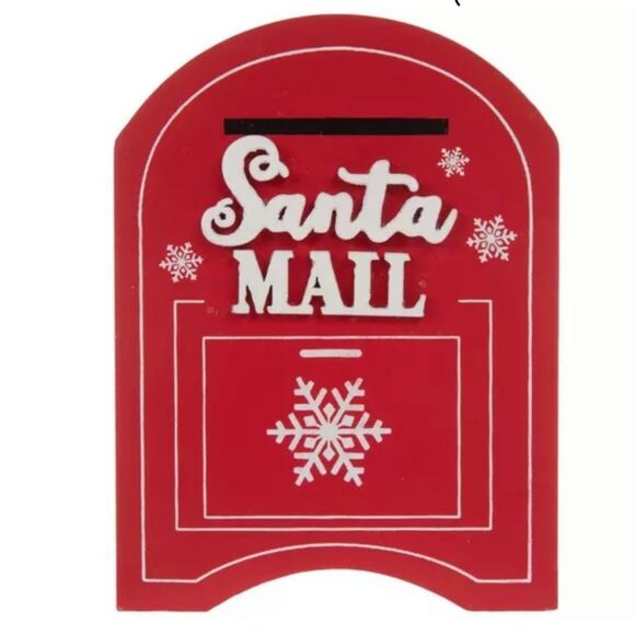 Red Santa Mail Holiday Decoration Santa Mail Mailbox Wood Decor - Picture 3 of 3